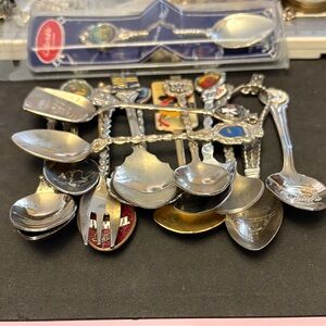 Collectible Vintage 16 Souvenir Spoons Set Some Silver Plated